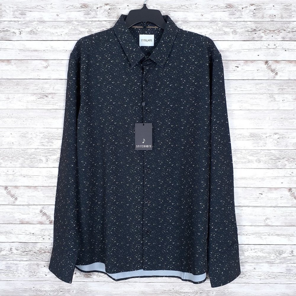 Stitch Note Mens Button Down Shirt XL Black 134A